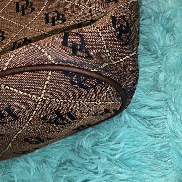 Dooney & Bourke Monogram Tassel Dark Brown Canvas Bucket Bag - Picture 10 of 13